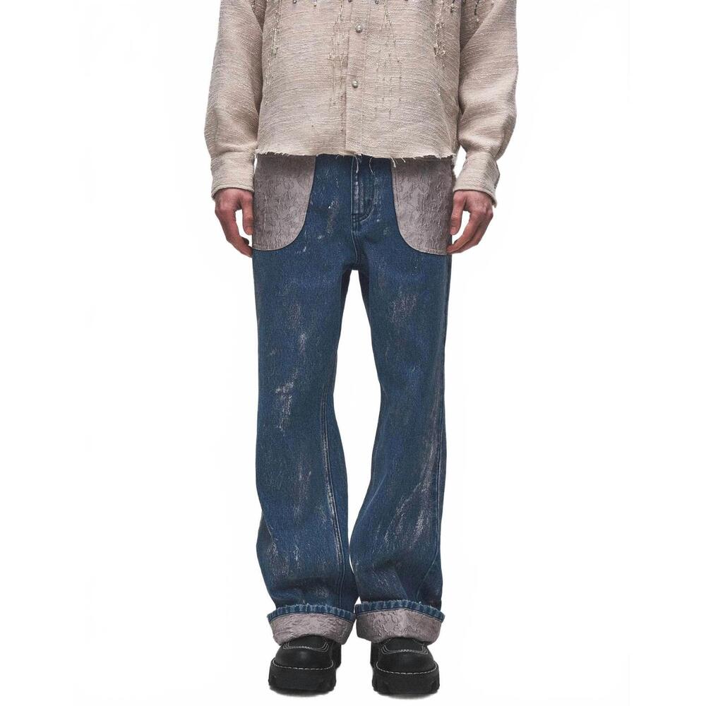 NEW BIRTH OF ROYAL CHILD embossed washed denim straight jeans in blue